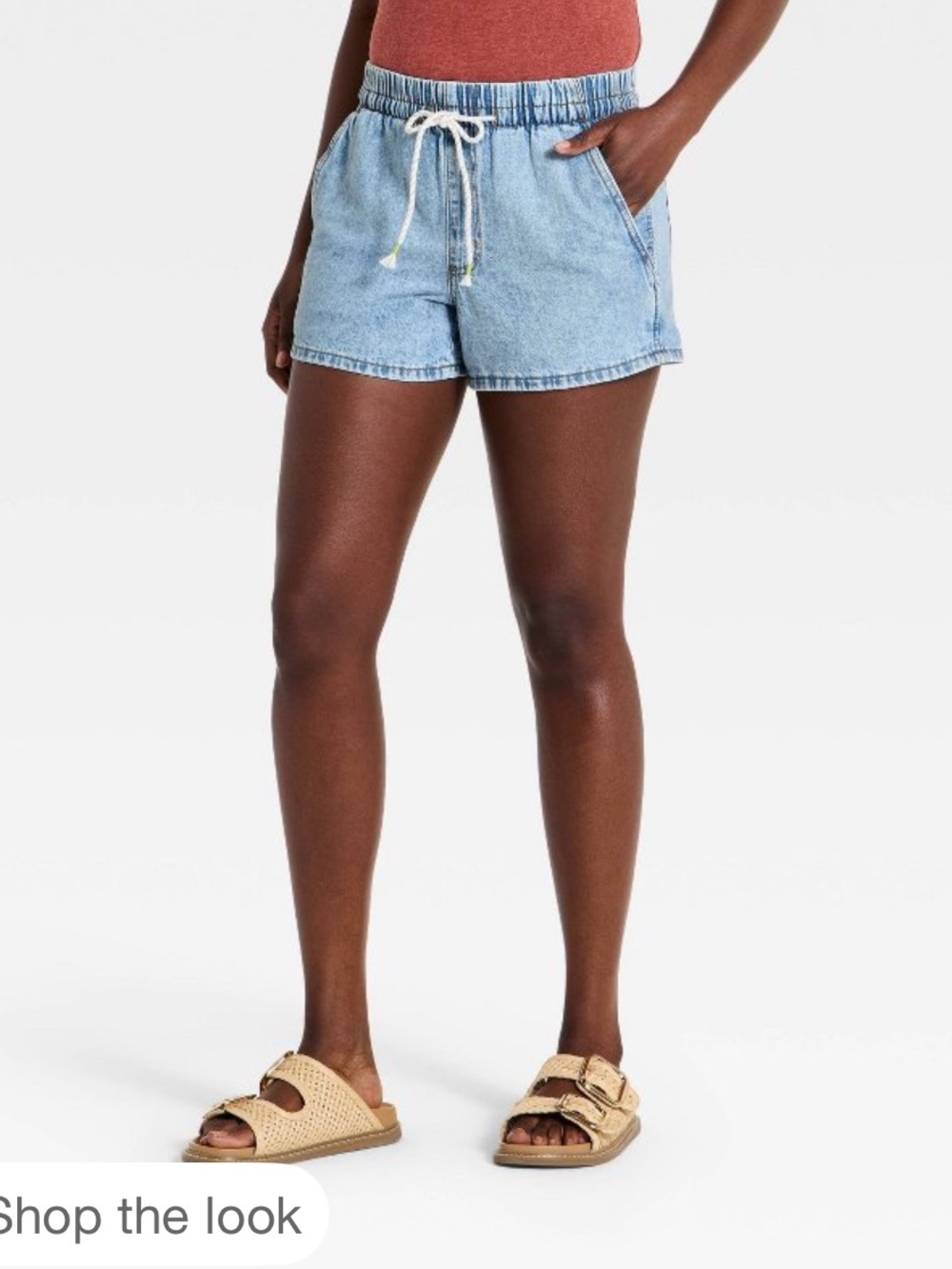 Light Blue Denim Drawstring Women's shorts
